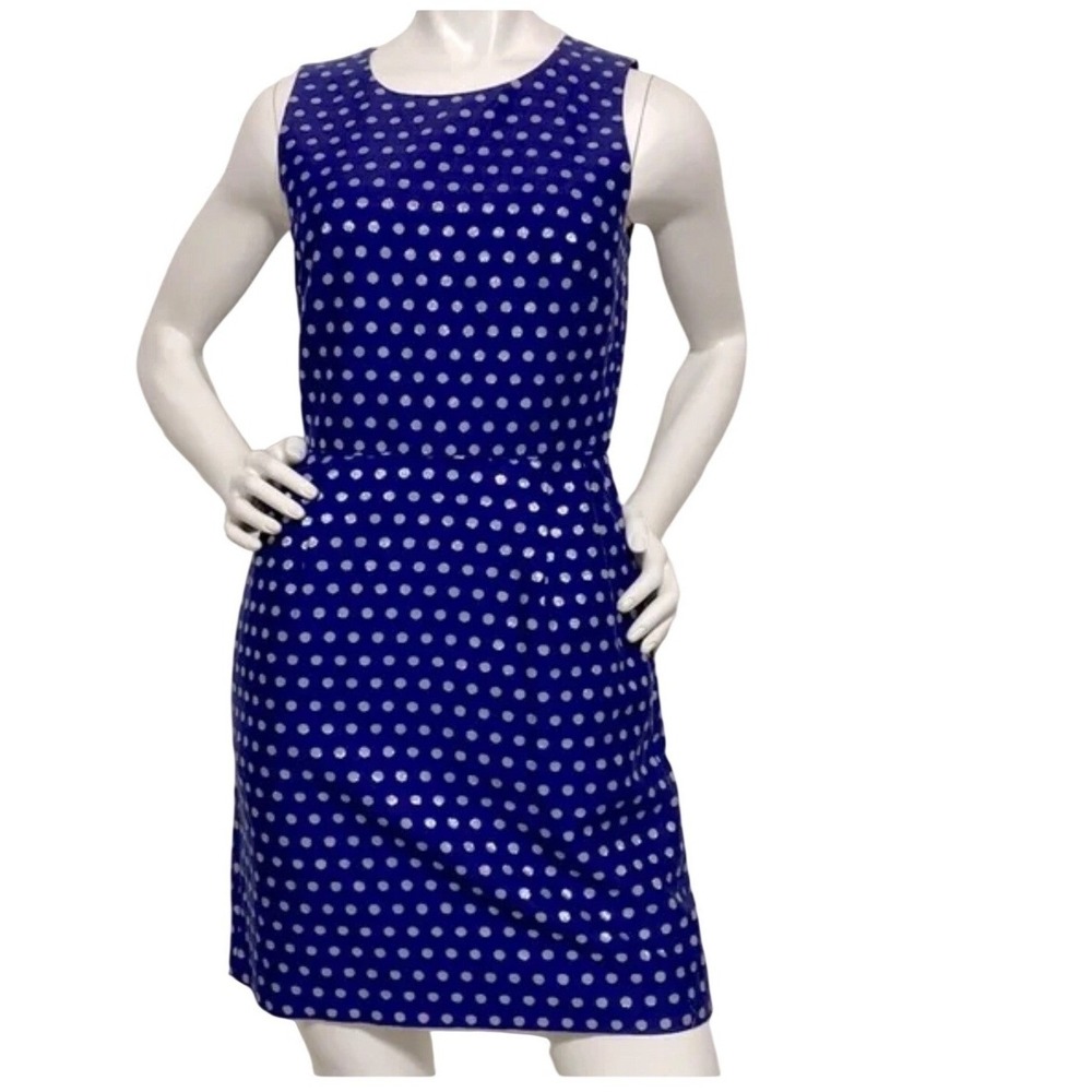 J.Crew Polka Dot Silk Blend Sheath Dress Women's Size 2 Cobalt Silver Metallic